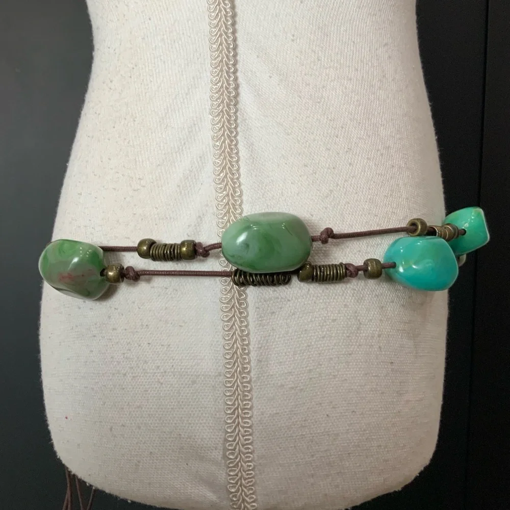 Desert jewel, turquoise and leather beaded belt that doubles necklace